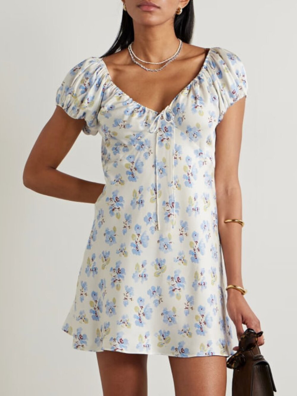 Doen NWOT Sera floral-print silk blend mini dress XS